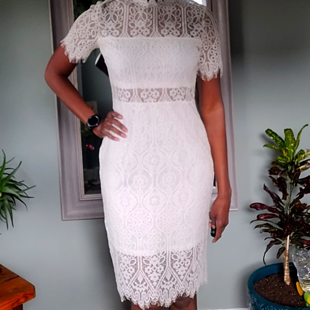 LULU'S White Lace Midi Dress